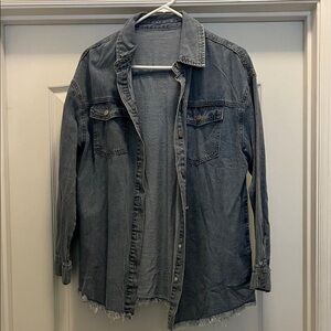 Denim Button-Up Shacket with Pockets Size Medium